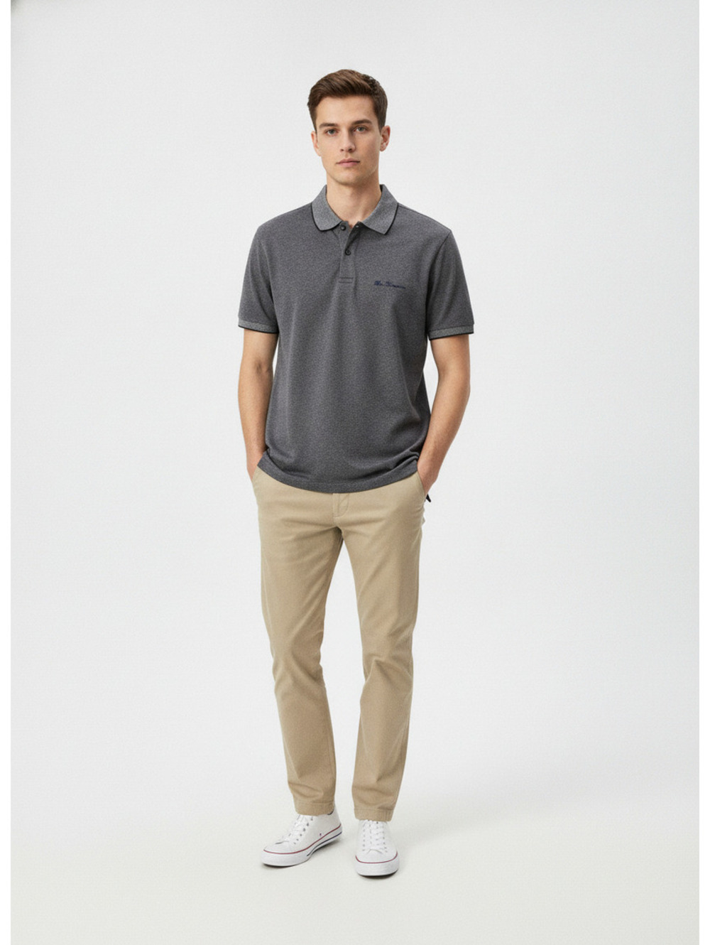 Ben Sherman Men's Polo Shirt Gray Cotton Polyester Blend New
